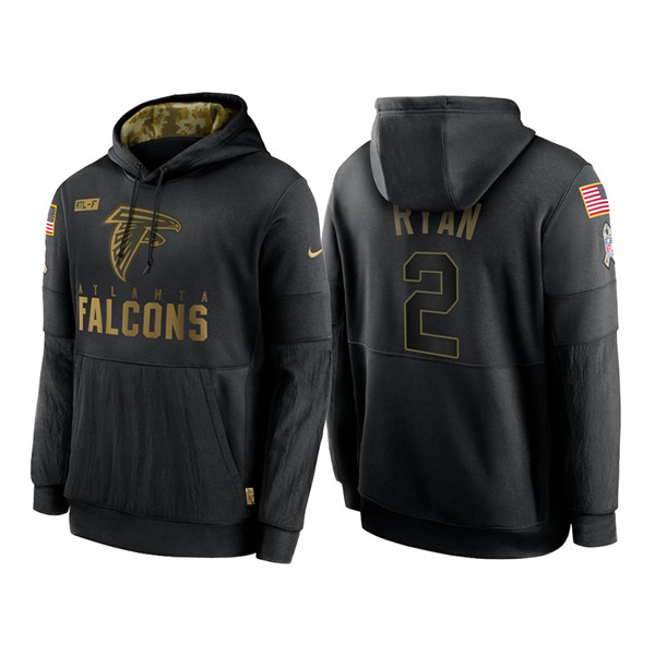 Men's Atlanta Falcons #2 Matt Ryan 2020 Black Salute to Service Sideline Performance Pullover Hoodie